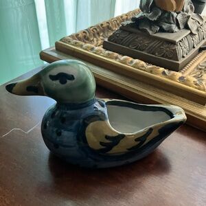Handcrafted Ceramic Duck Figurine - Blue and Green